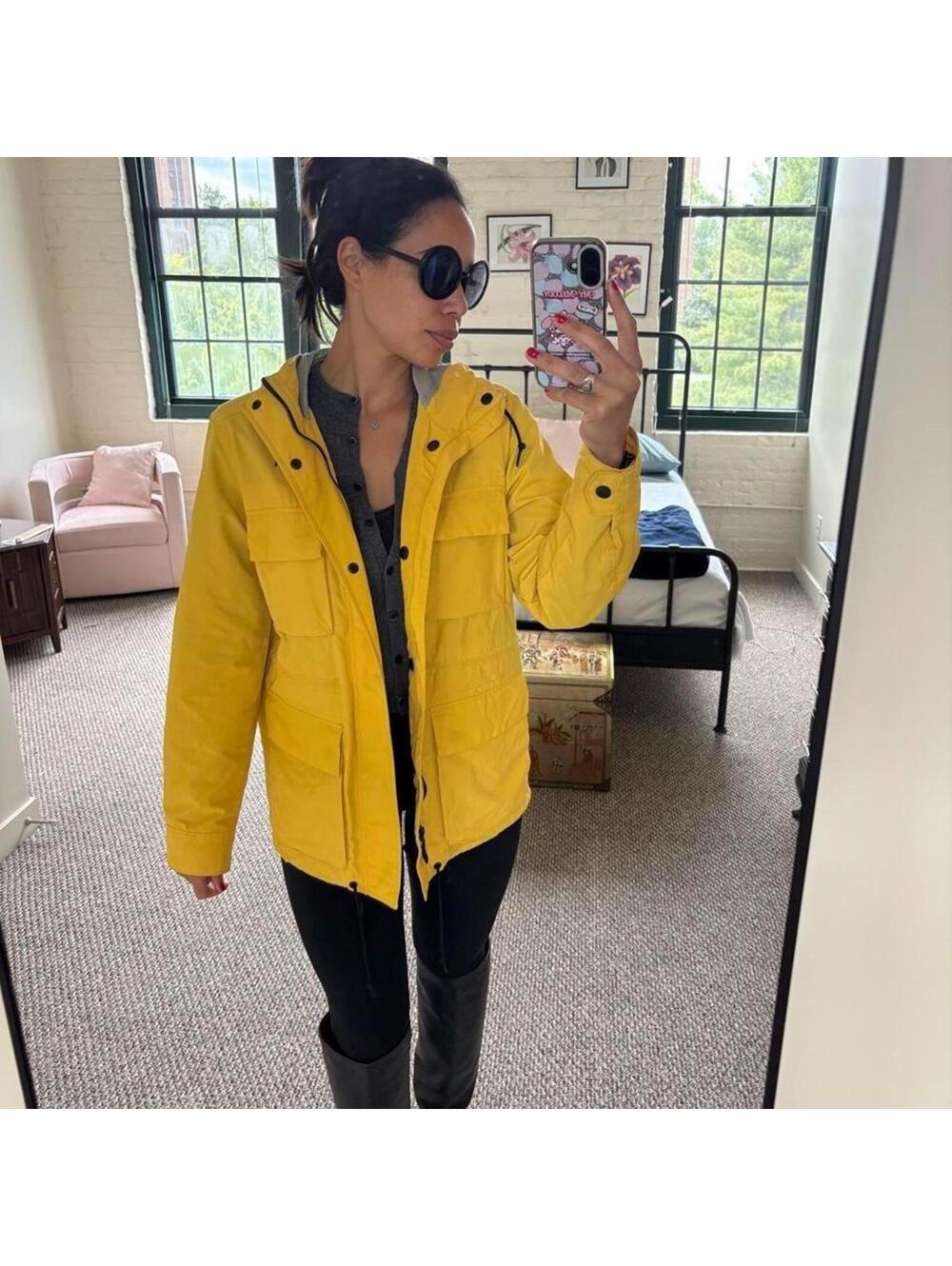 Yellow Hooded Utility Jacket Oversized Rain Anorak